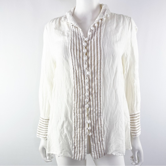 Soft Surroundings Tops - Soft Surroundings Women's White Long Sleeve Casual Button Down Top Size Petite S